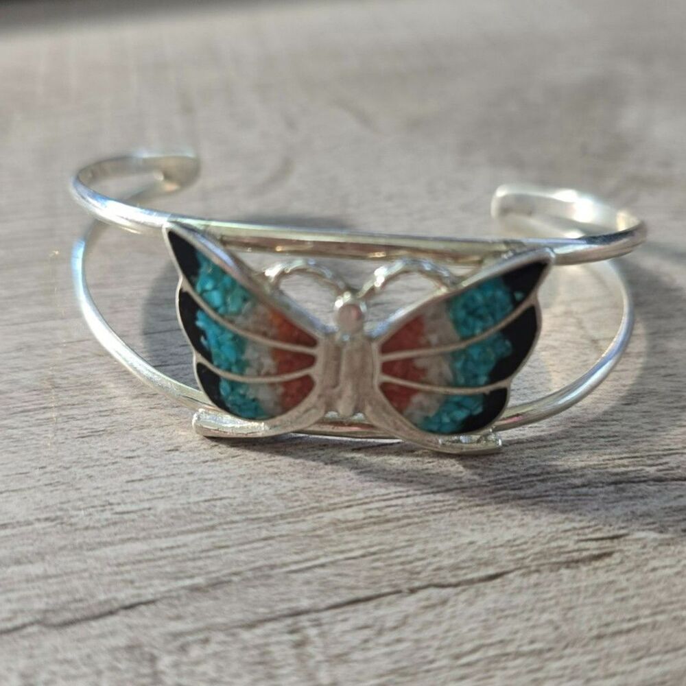 Navajo Charlie John Sterling Silver Butterfly Cuff Bracelet